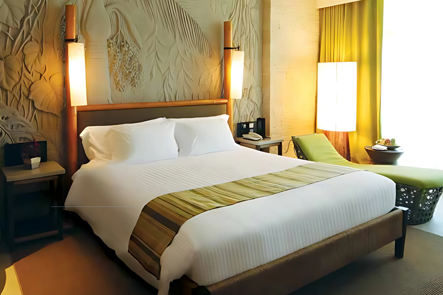 Hotel Bed white Sateen T310 CottonPoly Satin Stripe on bed