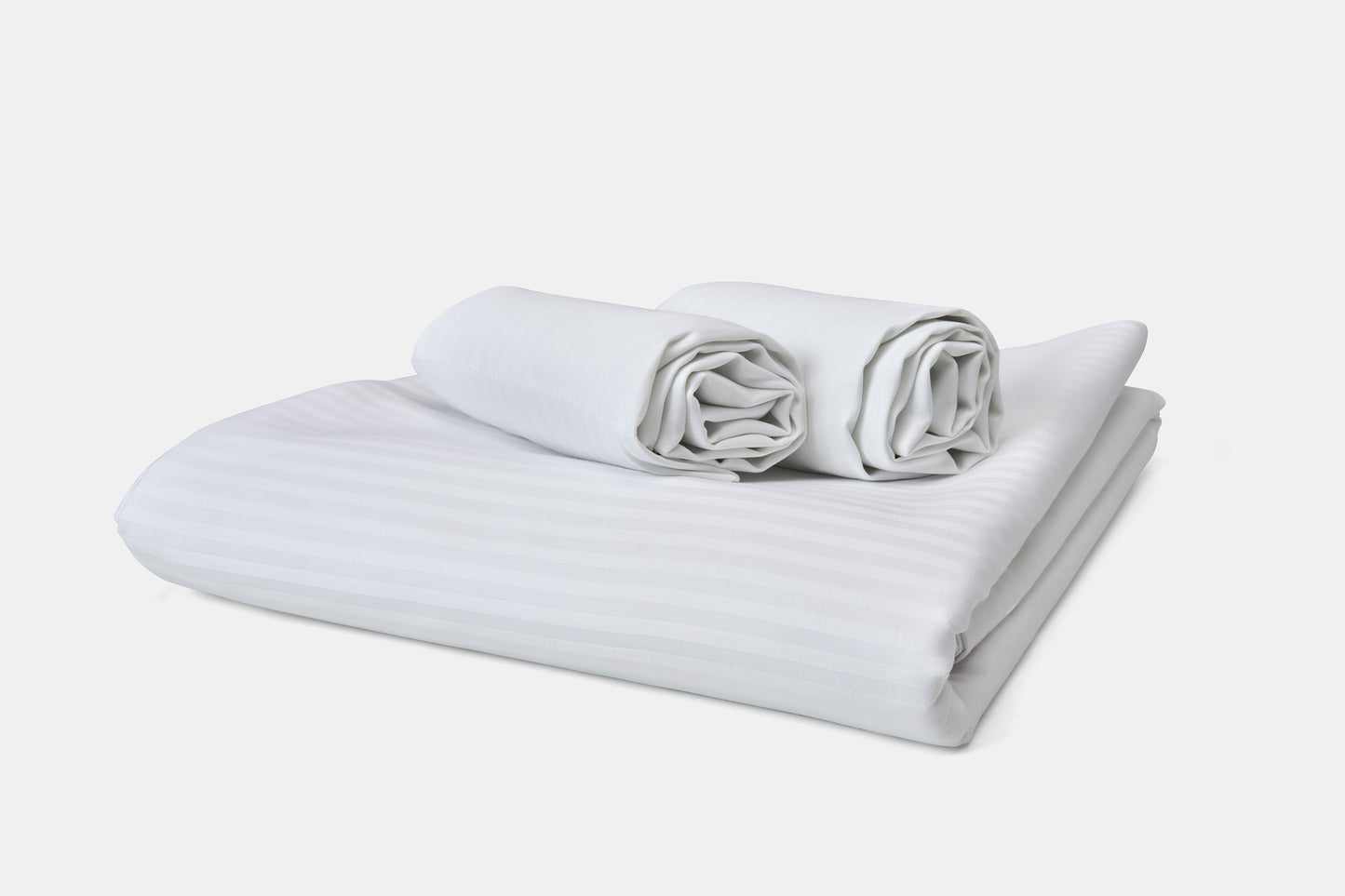 Hotel Duvet Cover-Sham white Sateen T310 CotPoly Satin Stripe