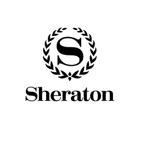 Sheraton logo with a black 'S' and laurel wreath on a white background