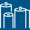 Three cylindrical batteries on a blue background