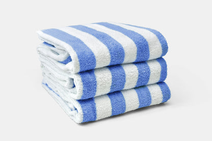 Hotel Pool Towel Blue Stack Terry Cotton Island Stripe