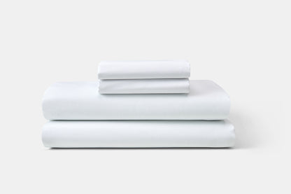 Hotel Bed Sheet Stack White Percale T200 CottonPoly Thomaston