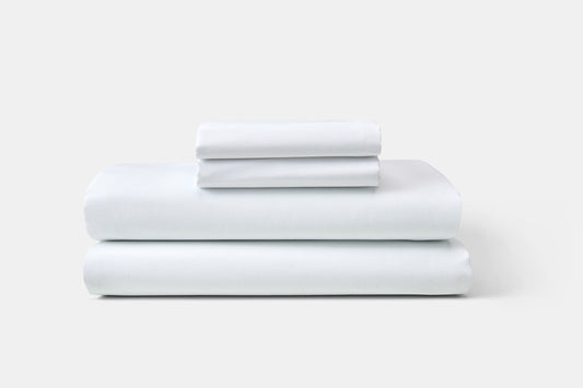 Hotel Bed Sheet Stack White Percale T200 CottonPoly Thomaston