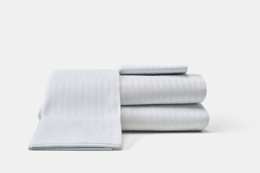 Hotel Bed Sheet white Stack Sateen T310 CottonPoly Satin Stripe