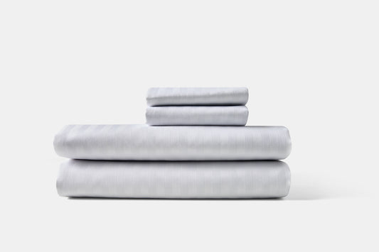 Hotel Bed Sheet white stack Twill T250 CottonPoly Satin Stripe