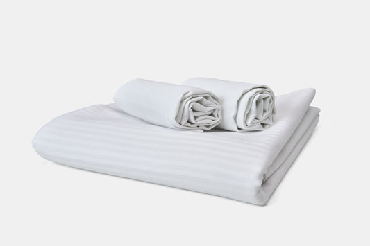 Hotel Duvet Cover-Sham white Sateen T310 CotPoly Satin Stripe