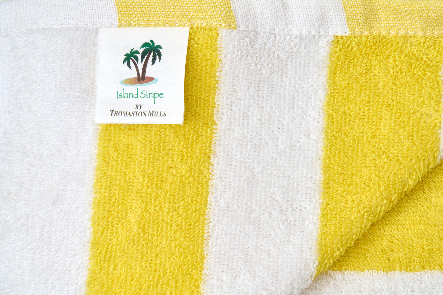 Hotel Pool Towel Terry Cotton Island Stripe label Yellow