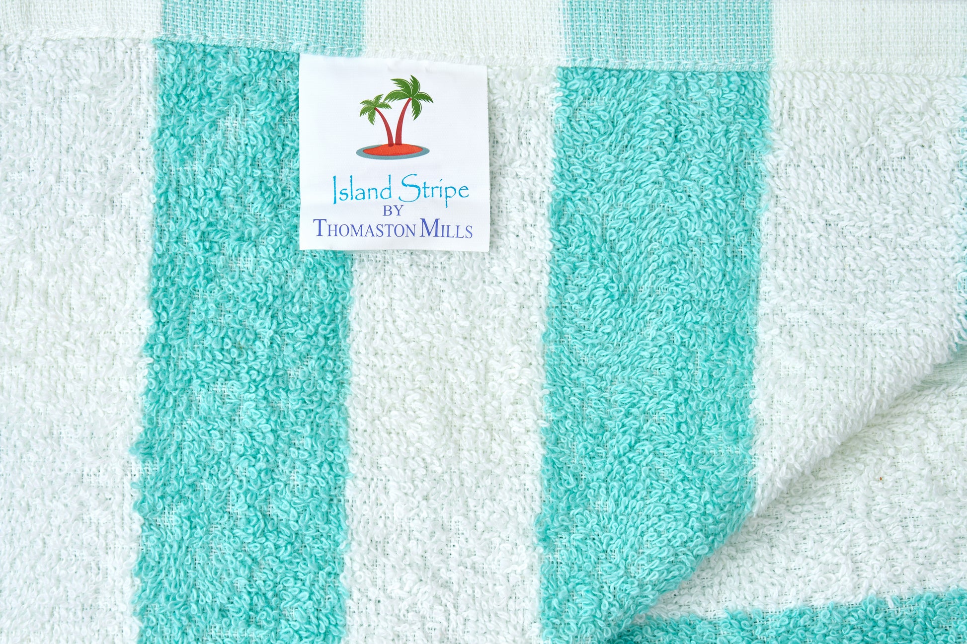 Hotel Pool Towel Terry Cotton Island Stripe label green